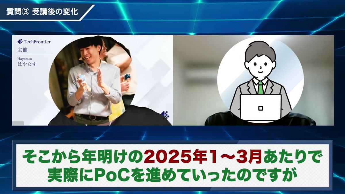 年明けの1月から3月にかけてPoCを進めた経緯を語る場面